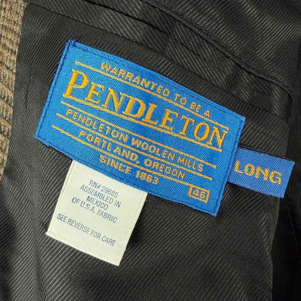 Pendleton Blazer Mens 46L Brown‎ Plaid Check Wool Sport Coat Two Button Classic